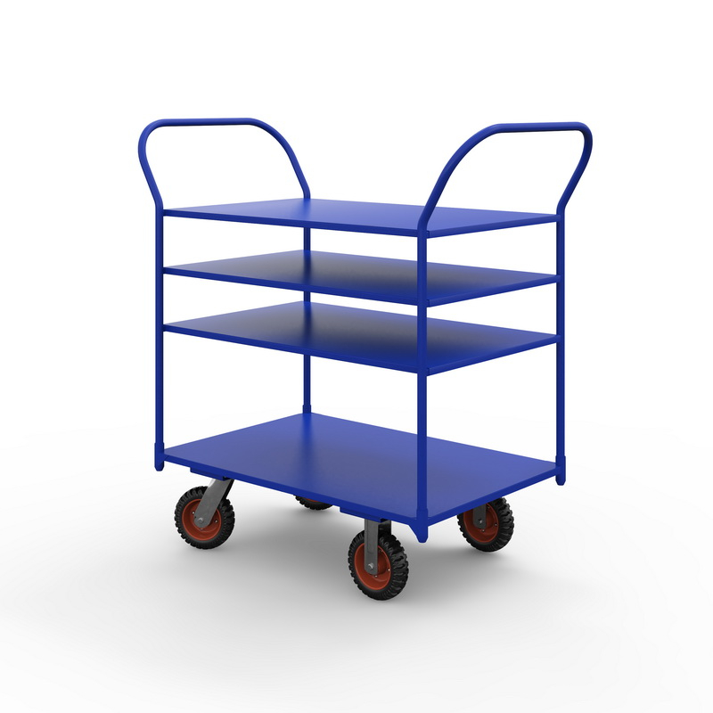 Тележка платформенная трехъярусная ТЯ 3 полки с бортами (1000x600 мм, колеса черная резина 125 мм)