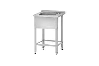 Ванна моечная цельнотянутая ВМЦн - 700x600x860 Norma Inox, 1 м/о 500x400x250, борт, отв. д/смесит., экран (ножка угловая)