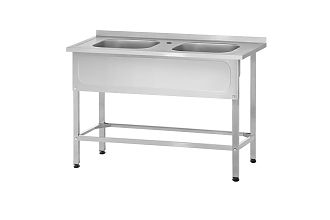 Ванна моечная цельнотянутая ВМЦн - 1200x700x860 Norma Inox, 2 м/о 500x500x300, борт, отв. д/смесит., экран (ножка профильная, тр. 40x40)