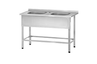 Ванна моечная цельнотянутая ВМЦн - 1200x600x860 Norma Inox, 2 м/о 400x400x250, борт, отв. д/смесит., экран (ножка профильная, тр. 40x40)