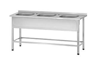 Ванна моечная цельнотянутая ВМЦп - 1800x600x860 Profi Inox, 3 м/о 500x400x250, борт, 2 отв. д/смесит.