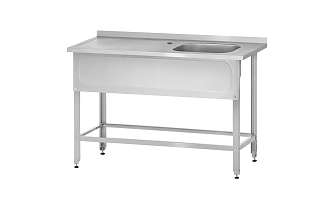 Ванна с рабочей поверхностью РПЦн - 1500x700x860 Norma Inox, правое 1 м/о 500x500x300, борт, отв. д/смесит., экран (ножка угловая)