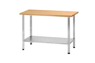 Стол кондитерский СПРн - 1200x600x860 Norma Inox, бук/40 (полка перфорация; ножка профильная, тр. 40x40)