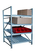 Гравитационный стеллаж с роликовыми полками 1600х900х1300, 4 яруса