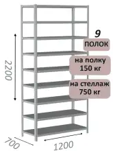Стеллаж MS Strong 220х120х70, 9 полок