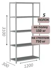 Стеллаж MS Strong 310х120х30, 5 полок