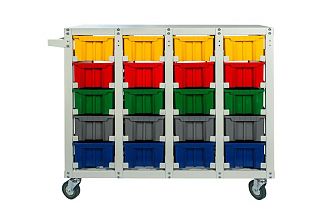 Стеллаж с направляющими мобильный, односторонний, V3-20-125-И 20 ячеек, грузоподъемность 350кг